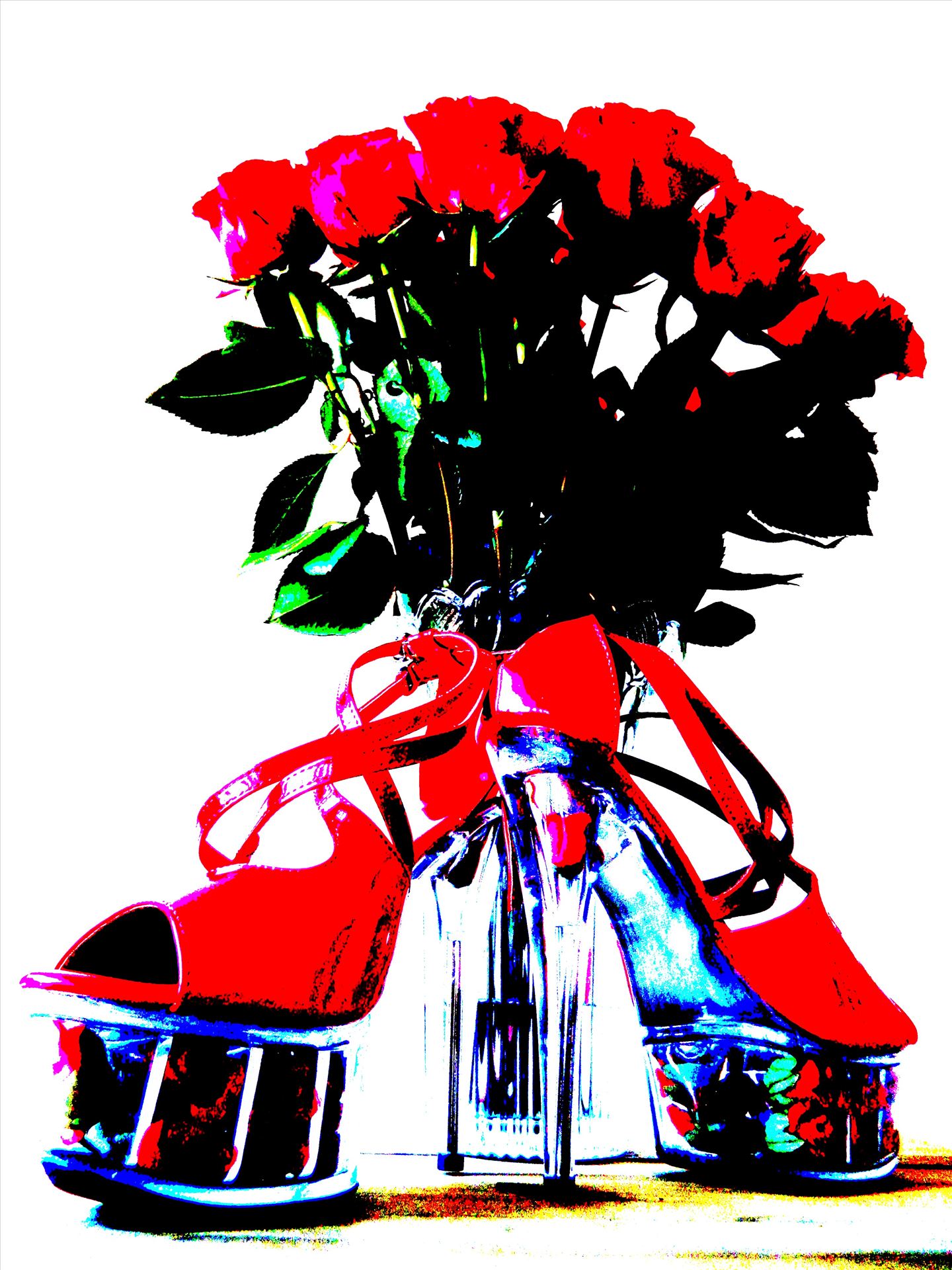High Heels and Red Roses - Pop Art Image of Red Roses and Red High Heel shoes by PopArtMediaProductions