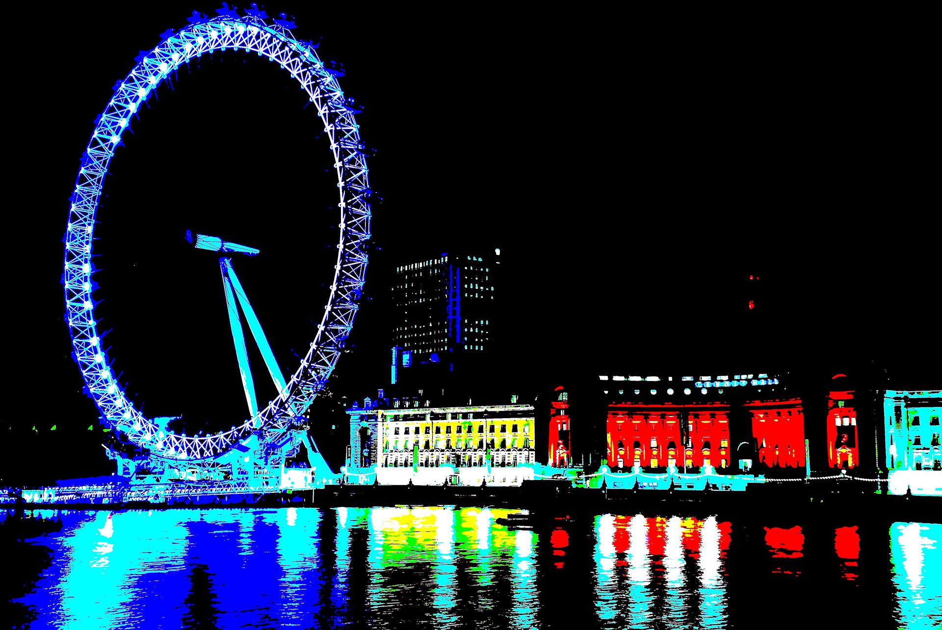 London Eye (2).jpg - London Eye Night Landscape Pop Art Image, Romantic London Eye, by PopArtMediaProductions