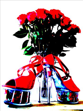 Pop Art Image of Red Roses and Red High Heel shoes