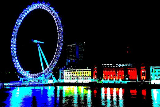 London Eye Night Landscape Pop Art Image, Romantic London Eye,
